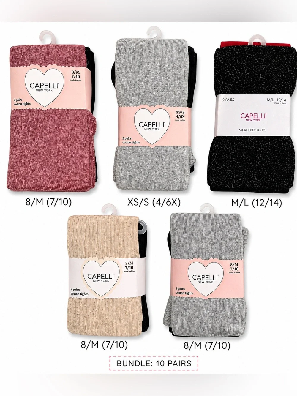 Bundle 10 Pairs Capelli New York Girls Tights Assorted Sizes NWT
